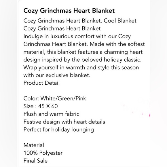 Grinch Christmas Heart Blanket Throw - Picture 3 of 3